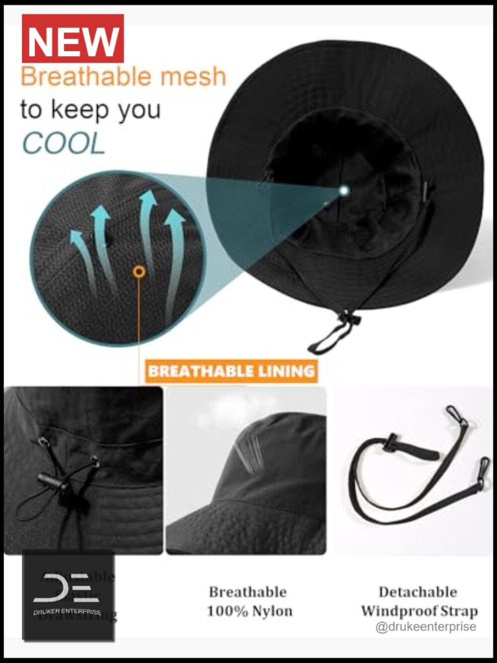 Water-Resistant UPF 50+ Bucket Hat Packable Boonie Fishing Hiking Sun Hat - Picture 4 of 7